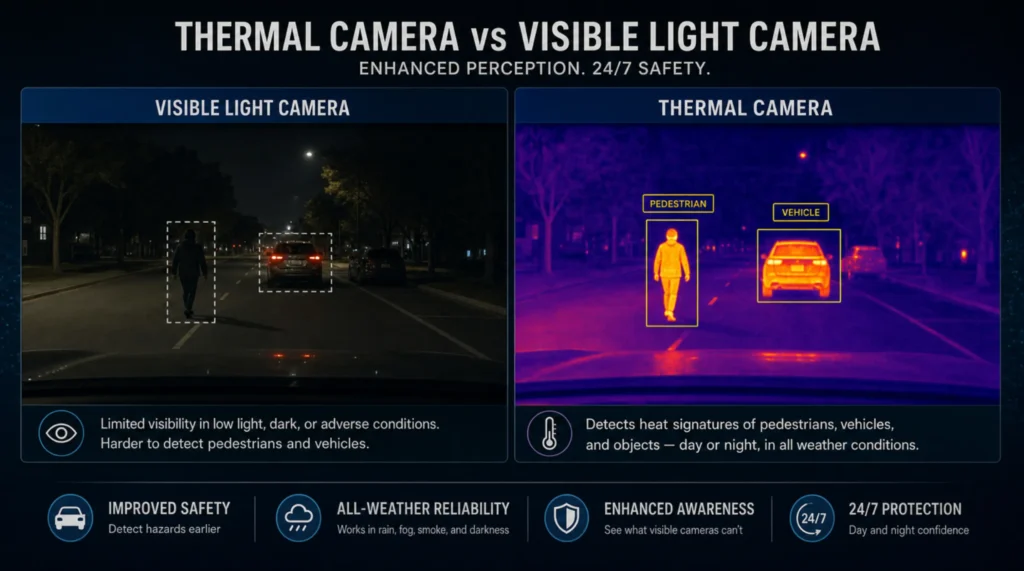 Thermal camera vs visible light camera for vehicle safety