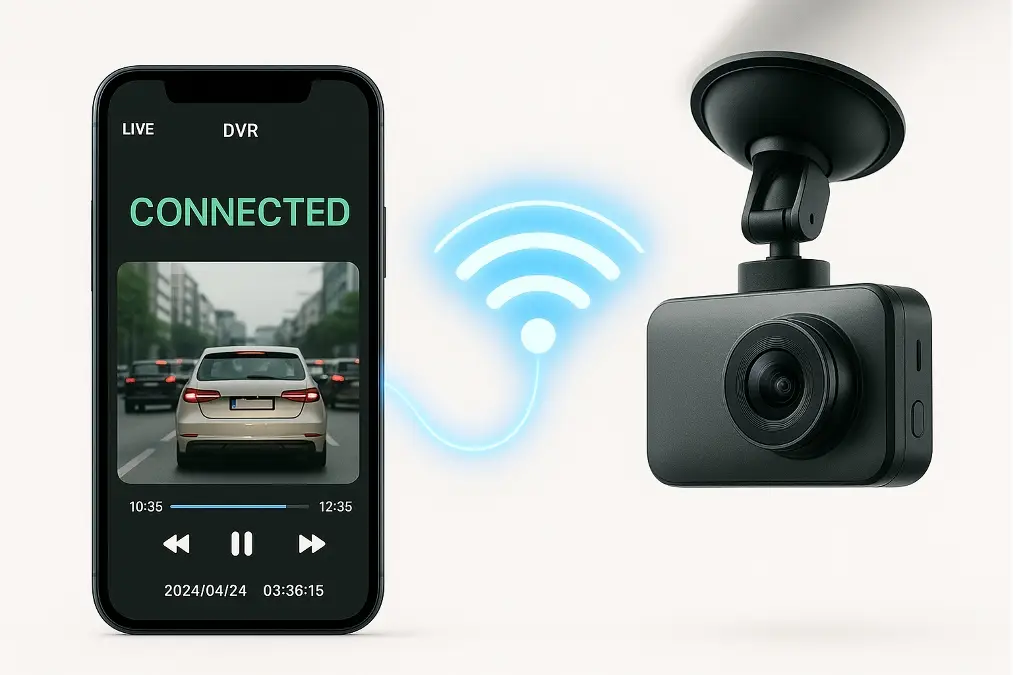 Smartphone connected to a car dvr via wifi app