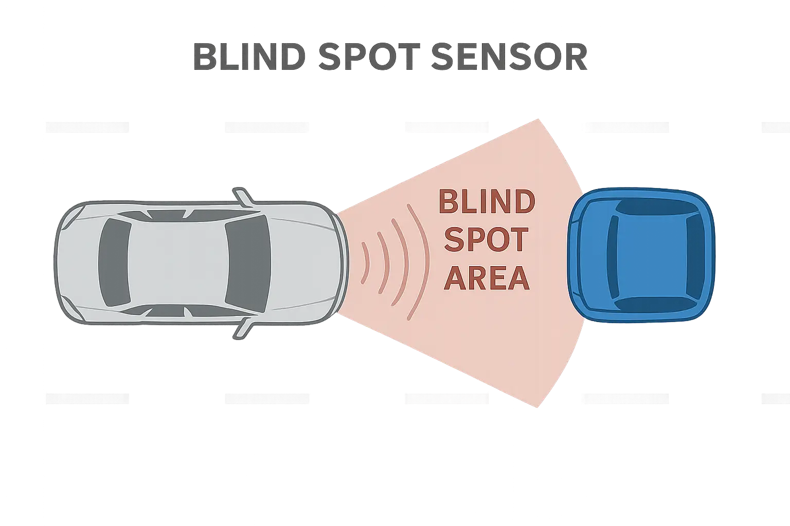 Diagram showing how radar sensors detect a car in the blind spot