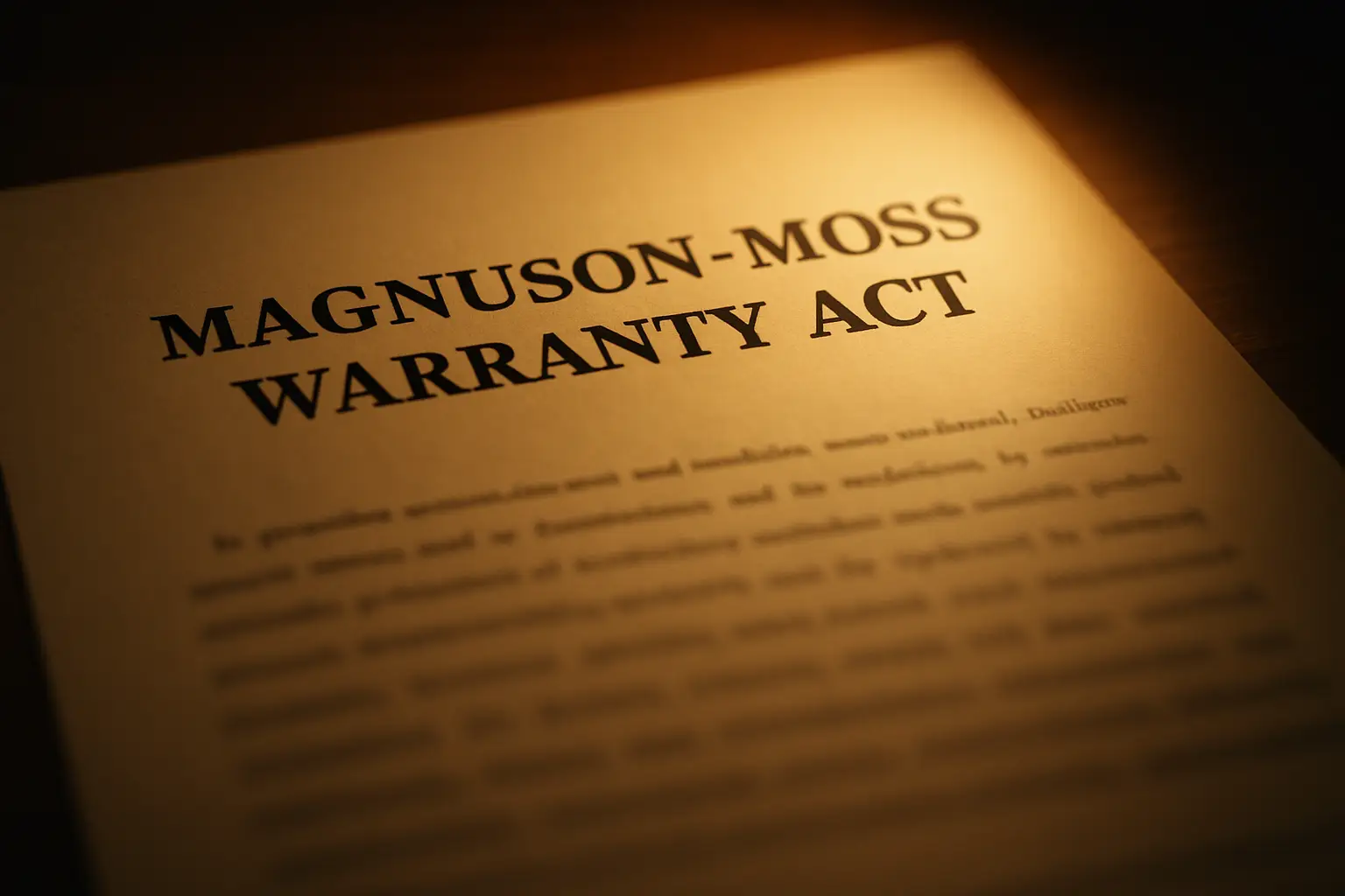 A close-up of a legal document titled Magnuson-Moss Warranty Act