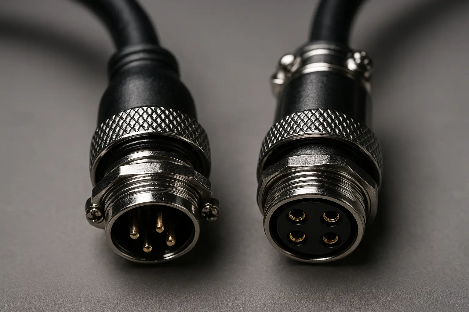 An image showing the high-quality, shielded aviation connectors used in a wired 360 camera system