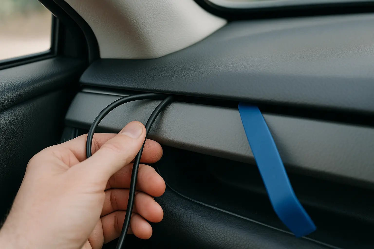 A car's dashboard showing a clear backup camera view