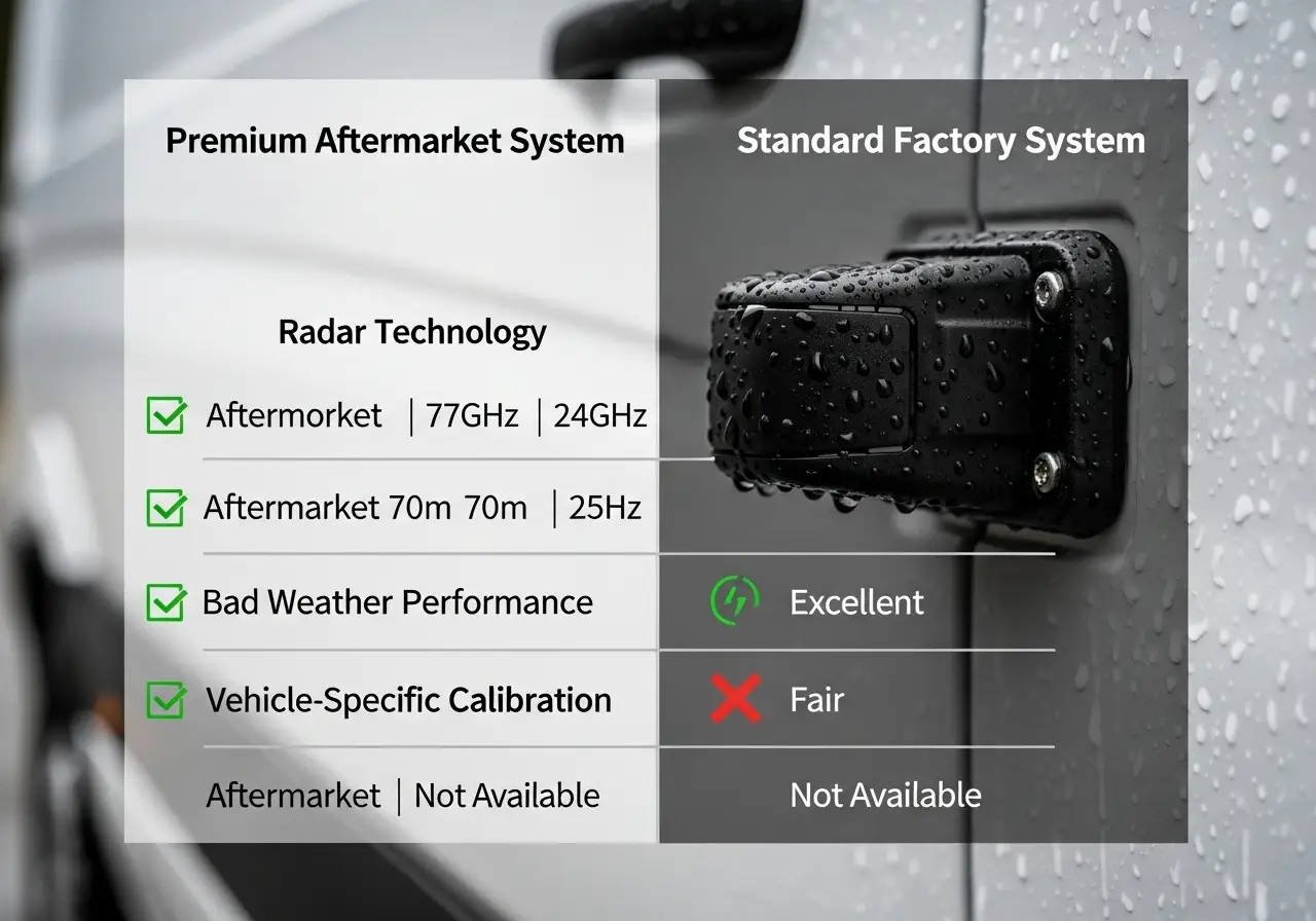 A side-by-side comparison chart showing features of a VST Tech system vs a typical OEM system