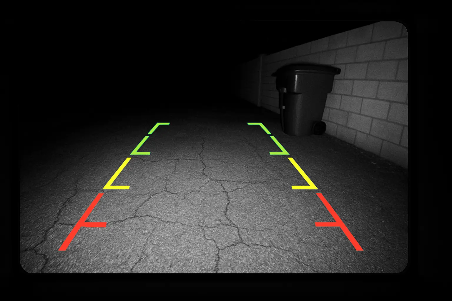 A backup camera view at night with clear infrared illumination