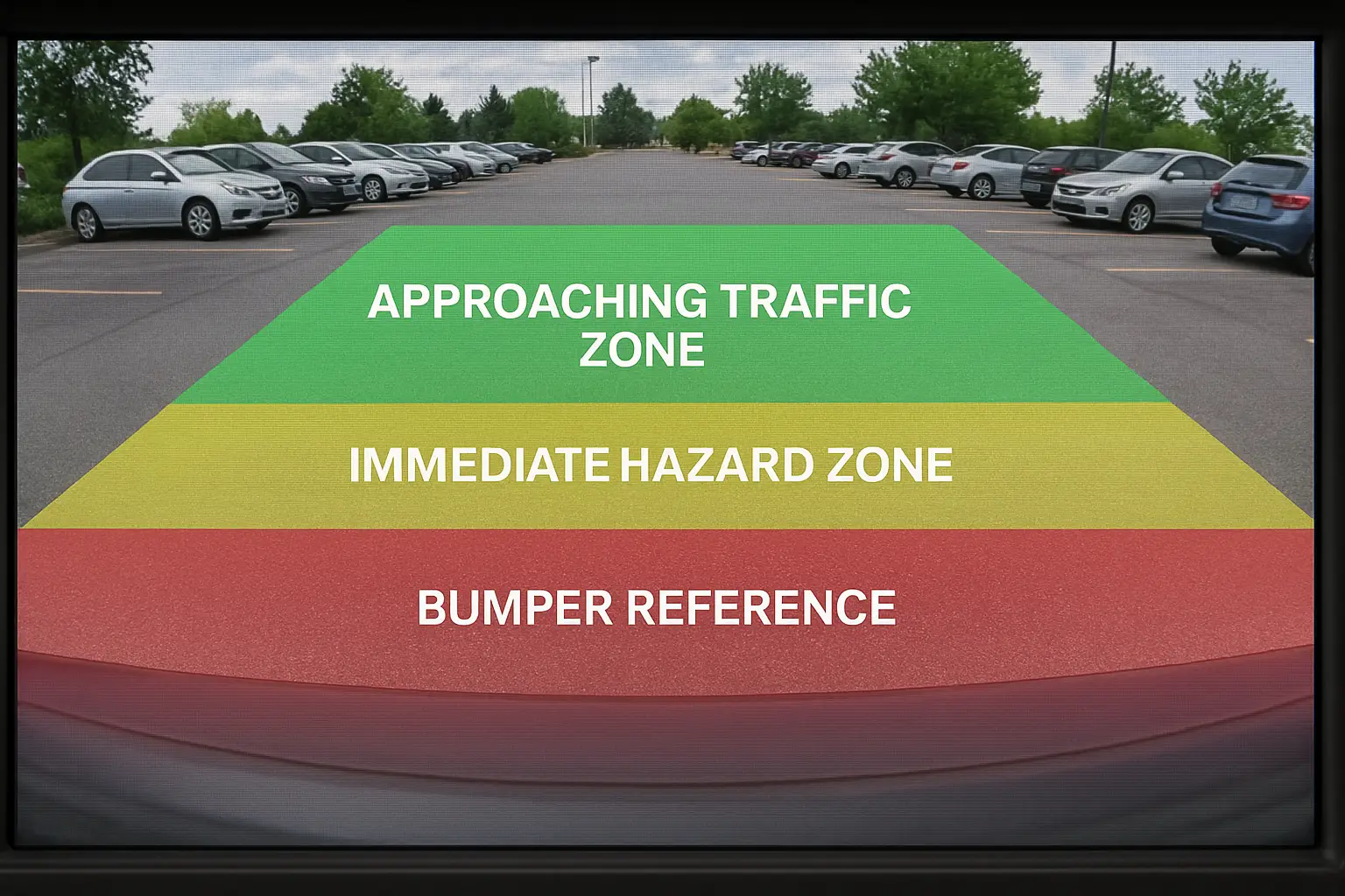 alt with keywords="Diagram showing ideal backup camera view zones"