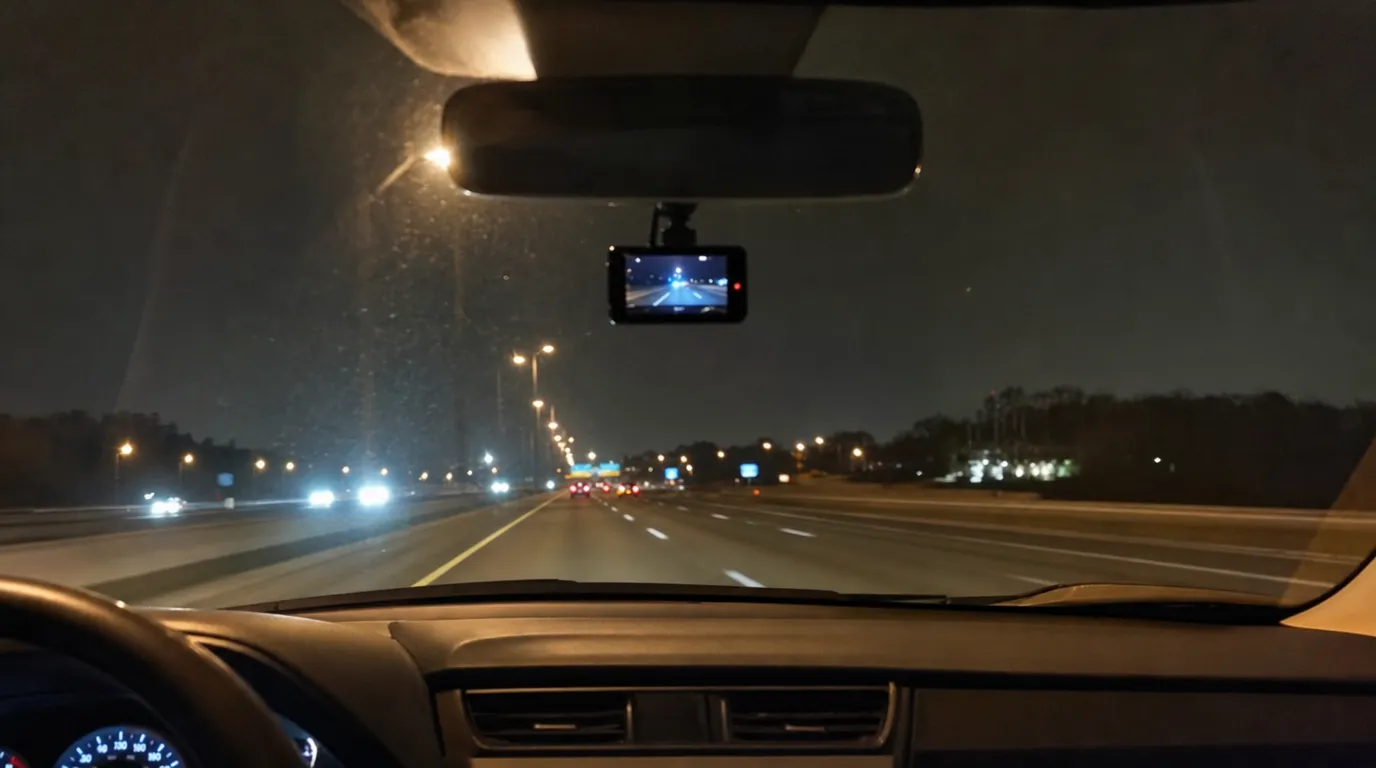dash cam blurry night video and headlight glare