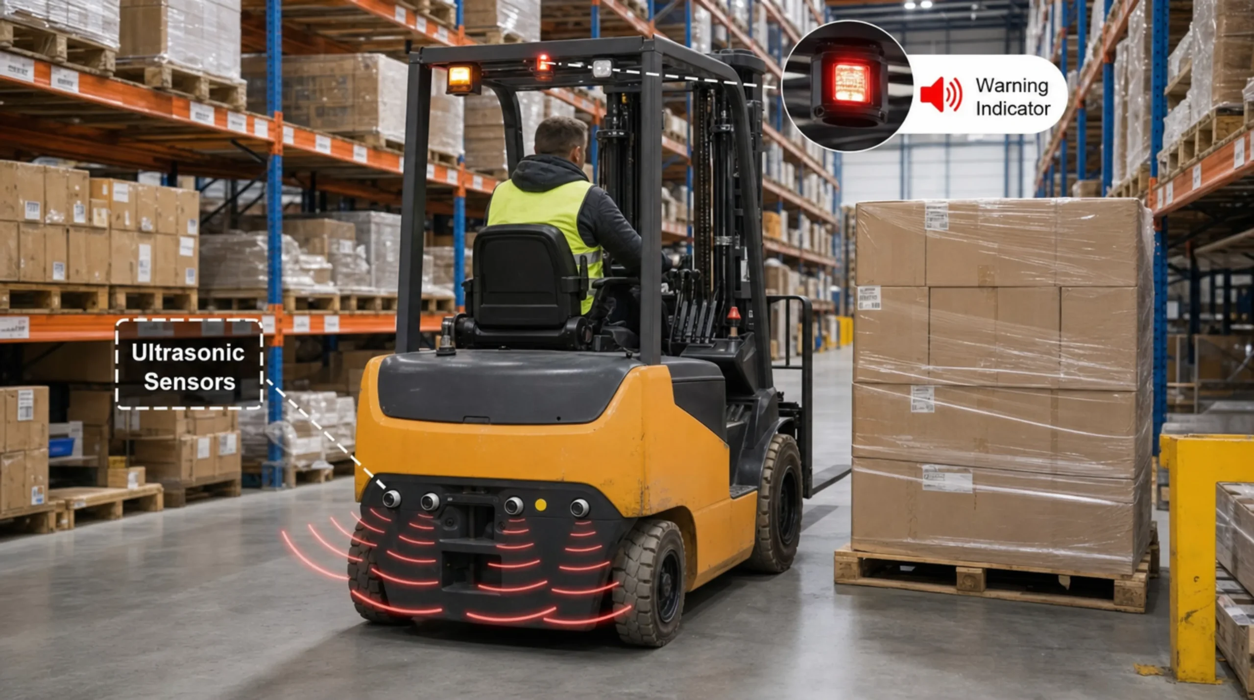 forklift reversing safety system with ultrasonic sensors