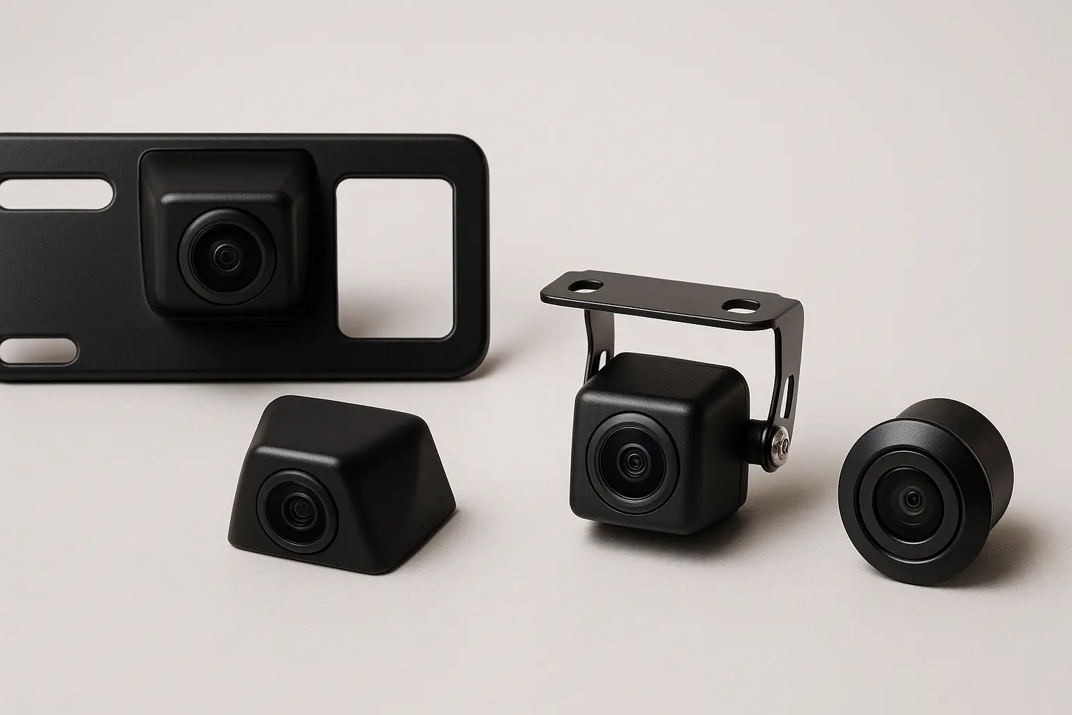 Four different types of backup camera mounts shown side-by-side