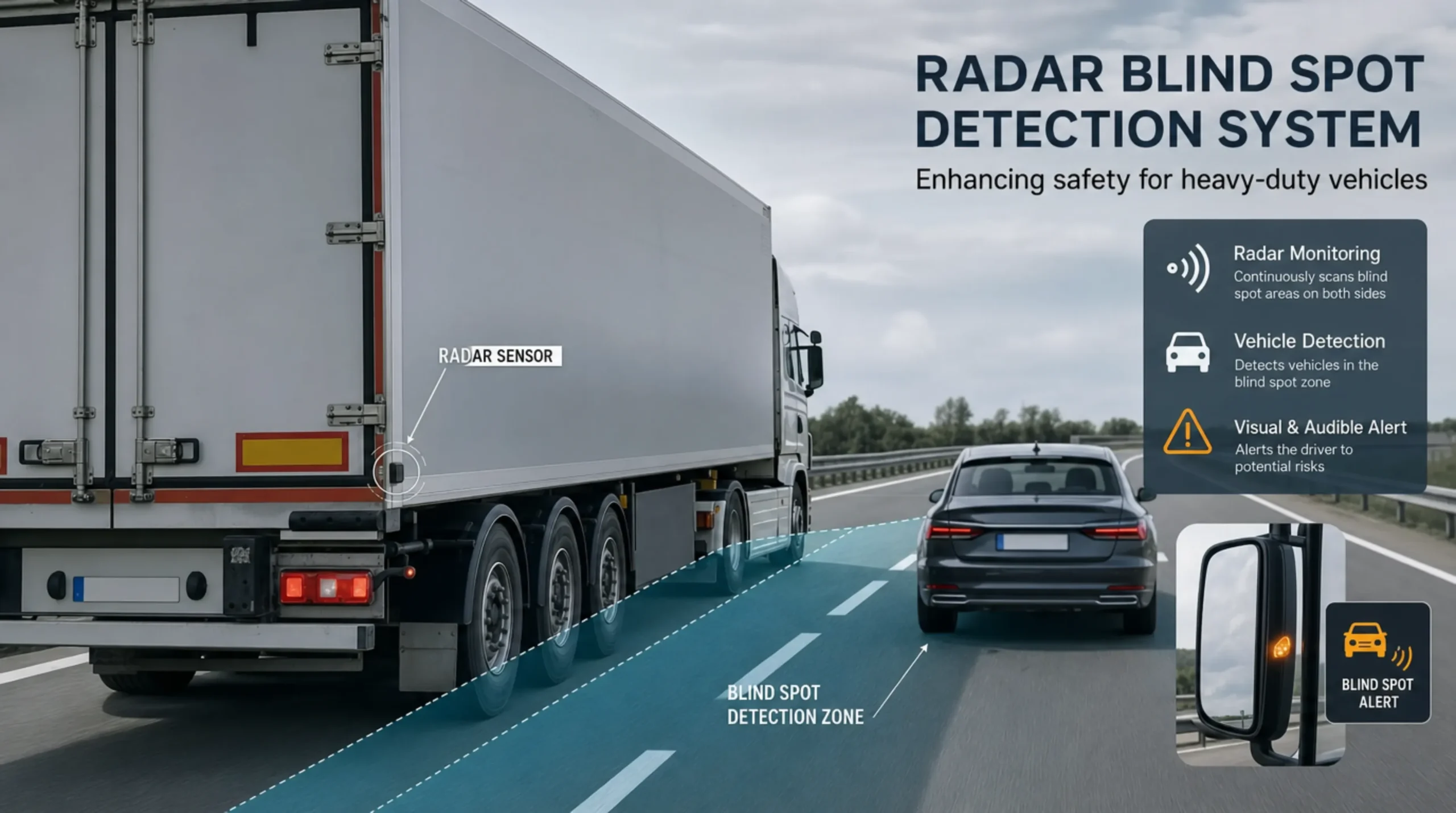 radar blind spot detection system for trucks