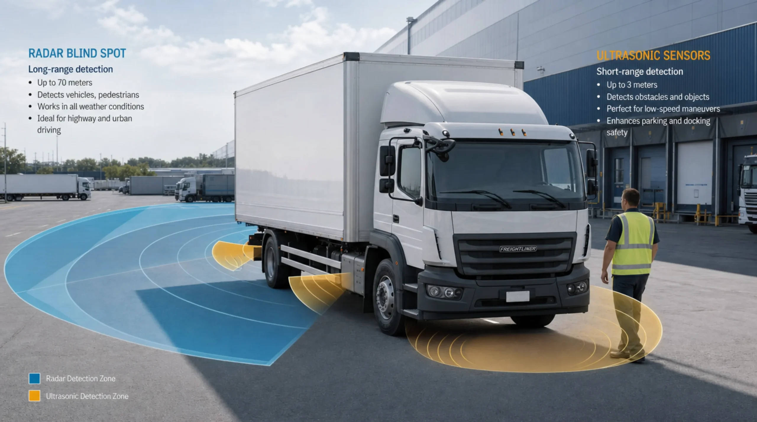 radar vs ultrasonic blind spot sensors for commercial vehicles
