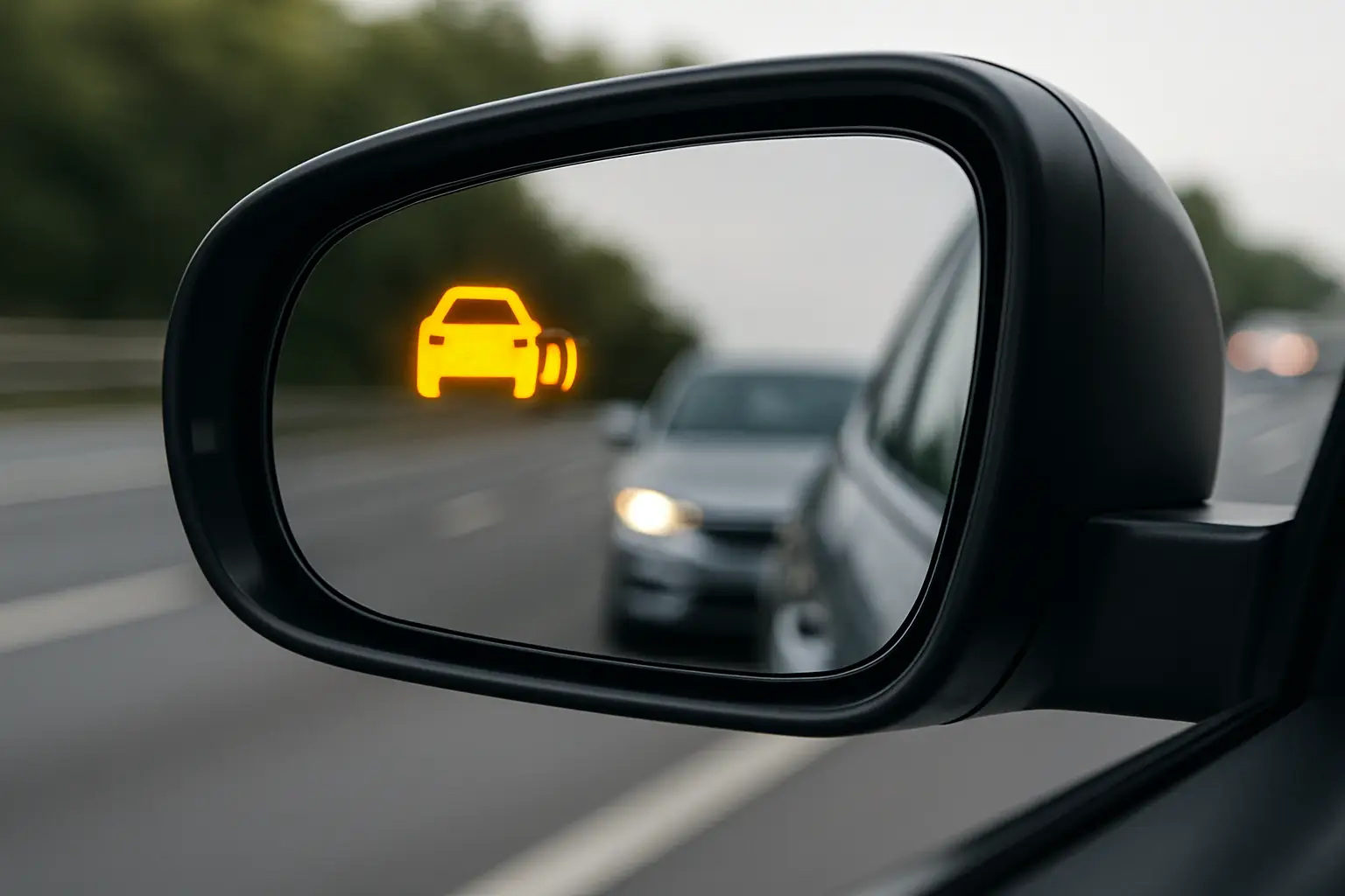 Dashboard view showing a forward collision warning alert on a screen