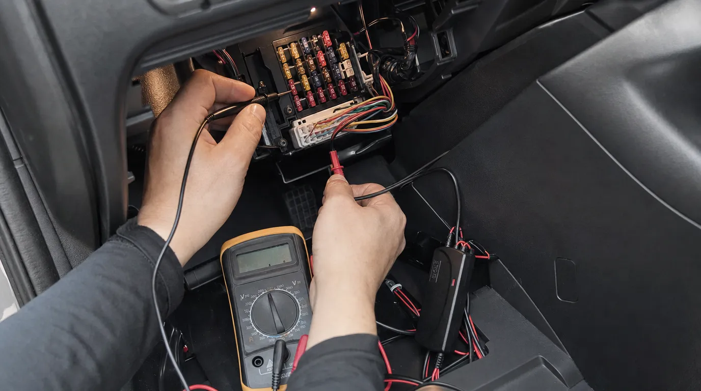 testing dash cam hardwire kit with multimeter