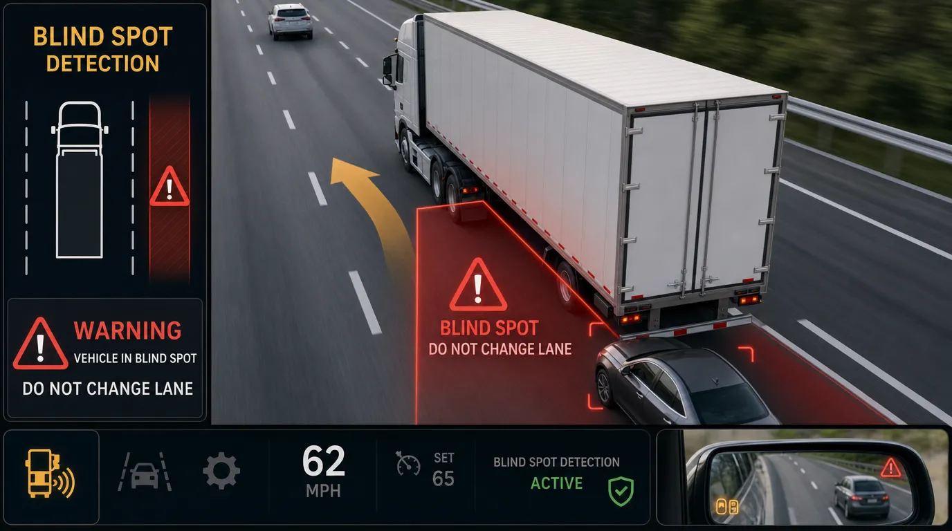blind spot detection system warning for truck lane change safety