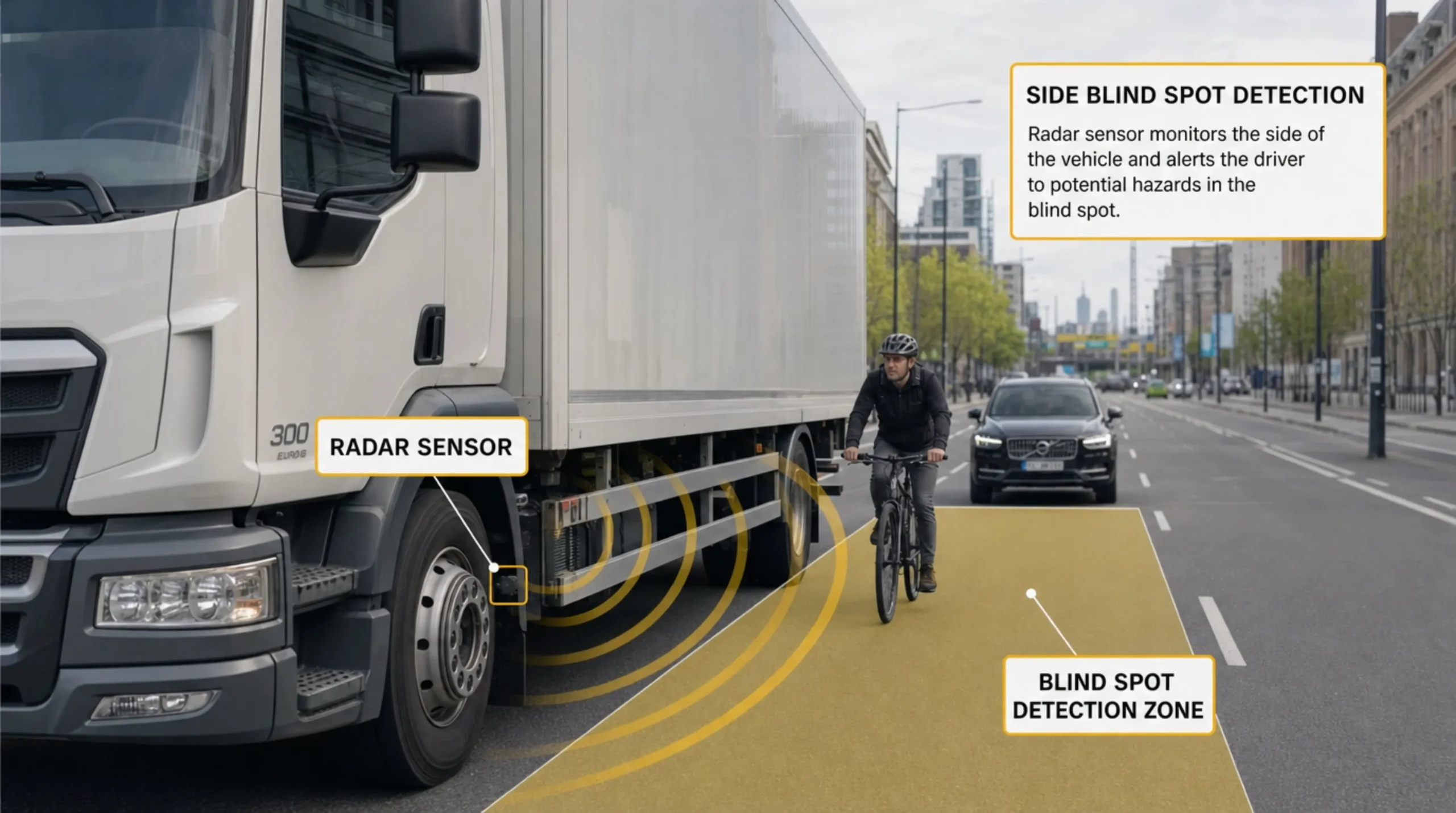 truck side blind spot detection with radar sensor