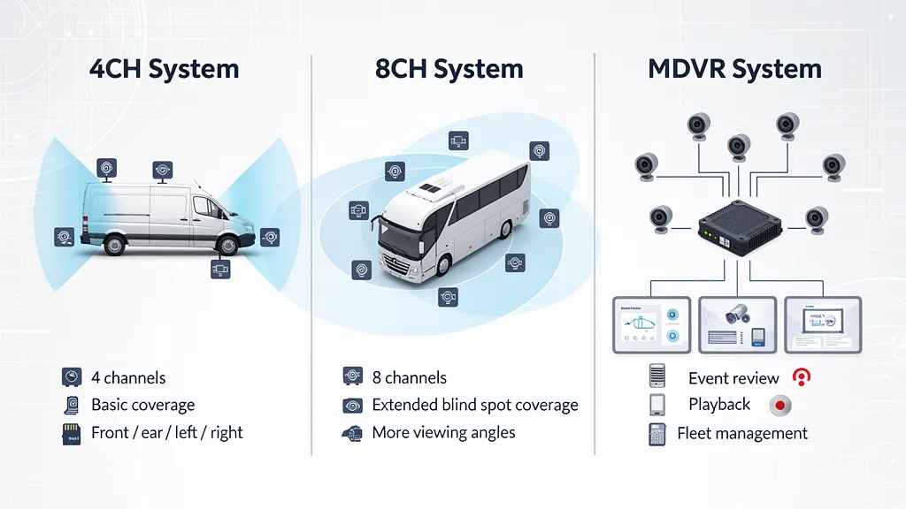 4CH vs 8CH vs MDVR commercial fleet camera system comparison