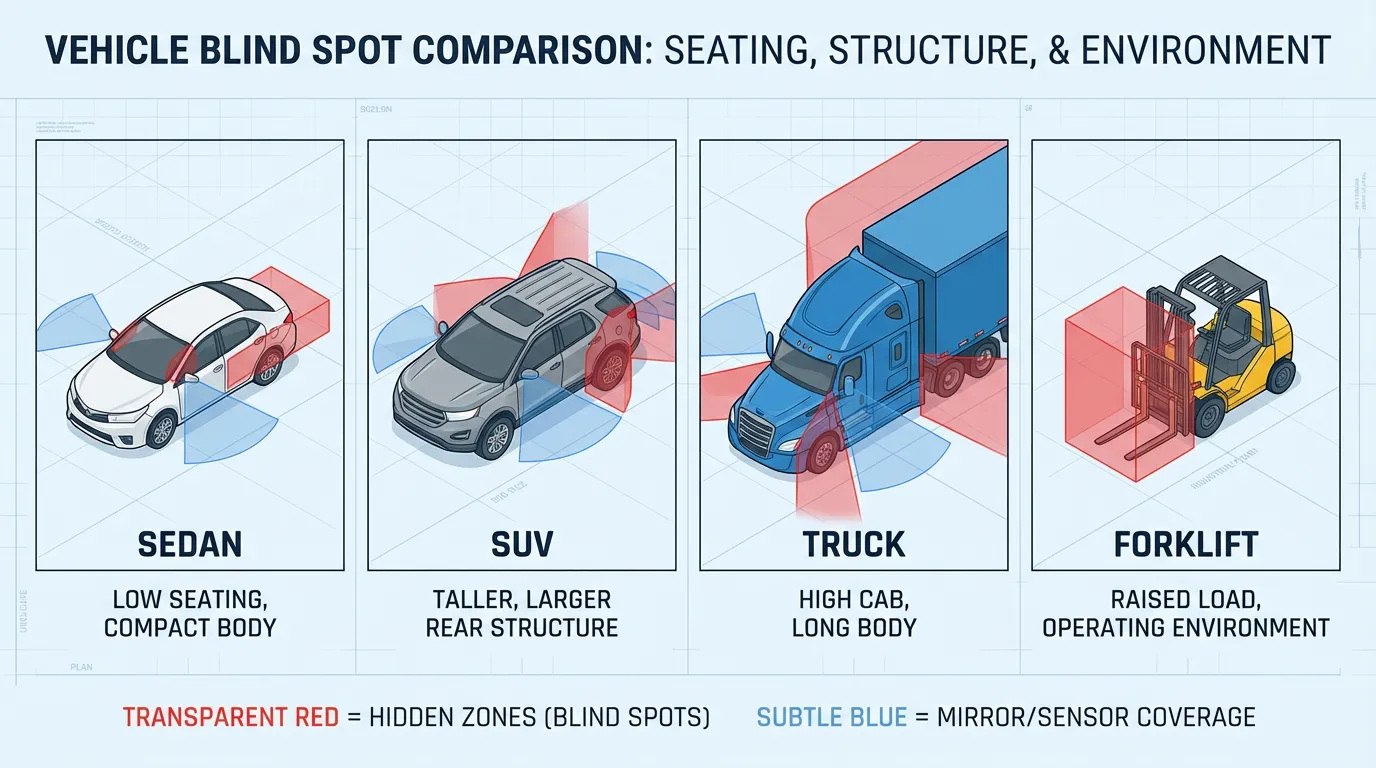 why blind spots change between vehicle types