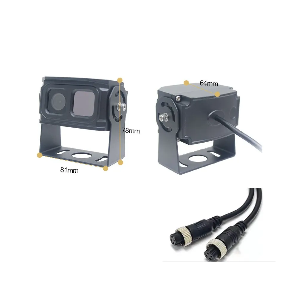 TH-AI01 thermal imaging AI vehicle camera dimension drawing and 4-pin aviation connector