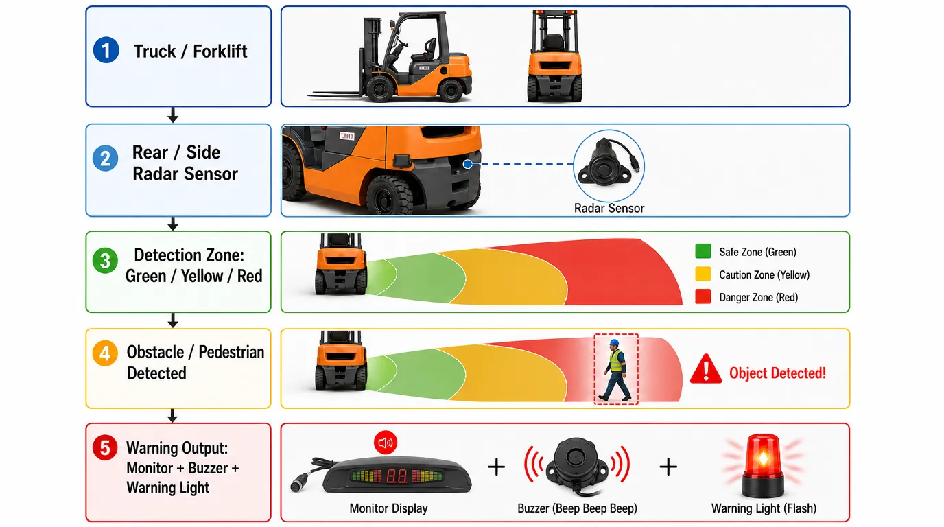 How ultrasonic radar detection sensor system works for vehicle reversing safety